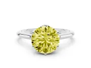 Fancy Yellow Round Cut Diamond Solitaire Cathedral Ring Set in White gold with Prong Setting