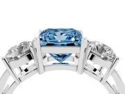 Princess Cut Three Stone Engagement Ring Setting for a Fancy Blue Lab-Grown Diamond | Wide Plain Band | Platinum