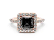 Asscher Cut Pavé Halo Engagement Ring Setting for a Black Center | Rose Gold