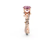 Fancy Pink Round Cut Diamond Pavé Twist Band Solitaire Ring Set in Rose gold with Prong Setting