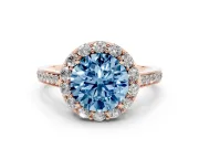 Round Floral Halo Engagement Ring Setting for a Fancy Blue Lab-Grown Diamond | Large Round Accents | Rose Gold
