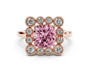 Cushion Cut Milgrain Cluster Halo Engagement Ring Setting for a Fancy Pink Lab-Grown Diamond | Plain Band | Rose Gold