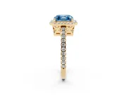 Asscher Cut Pave Halo Engagement Ring Setting for a Fancy Blue Lab-Grown Diamond | Yellow Gold