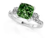 Cushion Cut Hidden Halo Three Stone Engagement Ring Setting for a Fancy Green Lab-Grown Diamond | White Gold