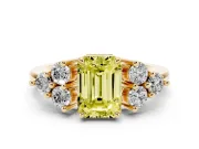 Emerald Cut Cluster Side Stone Engagement Ring Setting for a Fancy Yellow Lab-Grown Diamond | Plain Band | Yellow Gold
