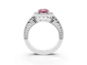 Fancy Pink Radiant Cut Diamond Halo Ring Set in Silver with Round Accent Halo, Pavé Band and Prong Setting