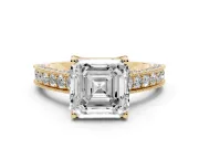 Asscher Cut Vintage Hidden Halo Engagement Ring Setting | Milgrain Pave Band | Yellow Gold