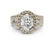 Oval Halo Split Shank Engagement Ring Setting | Round Side Stones | Yellow Gold