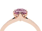 Fancy Pink Emerald Cut Diamond Solitaire Ring Set in Rose gold with Polished Tapered Band and Prong Setting