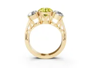 Round Engagement Ring Setting for a Fancy Yellow Lab-Grown Diamond | Three Stone | Yellow Gold