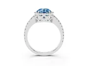 Round Pave Halo Engagement Ring Setting for a Fancy Blue Lab-Grown Diamond | Sterling Silver