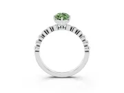 Fancy Green Marquise Cut Diamond Solitaire Engagement Ring Set in Silver with Bezel Accents on Beaded Band