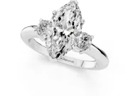 Three-Stone Marquise Cut Diamond Ring Set in Silver with Prong Setting and Plain Band