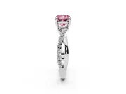 Fancy Pink Cushion Cut Diamond Twist Band Solitaire Set in Platinum with Pavé Accents and Prong Setting