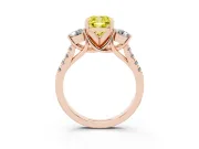 Fancy Yellow Three-Stone Cushion Cut Diamond Pavé Band Ring Set in Rose gold with Prong-Set Trio