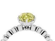 Fancy Yellow Marquise Cut Diamond Solitaire Engagement Ring Set in White gold with Bezel Accents on Beaded Band
