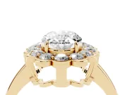 Oval Scalloped Cluster Halo Engagement Ring Setting | Plain Band | Yellow Gold