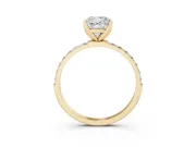 Cushion Cut Pave Solitaire Engagement Ring Setting | Fine Line Pave Band | Yellow Gold