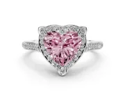 Heart-Shaped Petal Tip Halo Engagement Ring Setting for a Fancy Pink Lab-Grown Diamond | Pavé Band | Sterling Silver