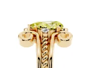 Fancy Yellow Pear Cut Diamond Twisted Band Solitaire Ring Set in Yellow gold with Scroll Prongs