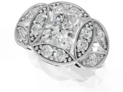 Radiant Cut Vintage Floral Halo Engagement Ring Setting | Engraved Milgrain Band | White Gold