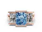 Radiant Cut Channel-Set Three Stone Engagement Ring Setting for a Fancy Blue Lab-Grown Diamond | Rose Gold