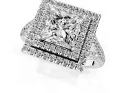 Princess Cut Double Halo Split Shank Engagement Ring Setting | Pavé Shoulders | Sterling Silver