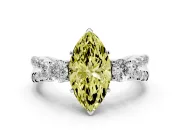 Fancy Yellow Marquise Cut Diamond Three-Stone Ring Set in Silver with Pavé Split Shank and Prong Setting