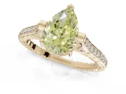 Pear-Shaped Vintage Cathedral Engagement Ring Setting for a Fancy Yellow Lab-Grown Diamond | Carved Band | Yellow Gold