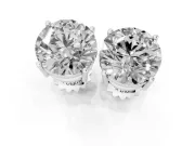 Round Cut Diamond Solitaire Stud Earrings Set in Silver with Basket Setting