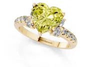 Heart-Shaped Side Stone Engagement Ring Setting for a Fancy Yellow Lab-Grown Diamond | Pave Band | Yellow Gold