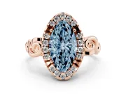 Fancy Blue Marquise Cut Diamond Halo Ring Set in Rose gold with Scrollwork Band and Prong Setting