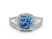 Cushion Cut Split Shank Halo Engagement Ring Setting for a Fancy Blue Lab-Grown Diamond | Platinum