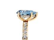 Fancy Blue Pear Cut Diamond Pavé Band Ring Set in Yellow gold with Prong-Set Center Stone