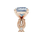 Princess Cut Vintage Engagement Ring Setting for a Fancy Blue Lab-Grown Diamond | Graduated Stations | Rose Gold