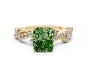 Radiant Cut Twisted Pavé Engagement Ring Setting for a Fancy Green Lab-Grown Diamond | Bar Stations | Yellow Gold