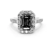 Emerald Cut Floral Halo Engagement Ring Setting for a Black Center | White Gold