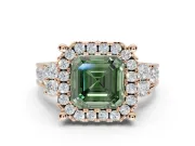 Asscher Cut Halo Engagement Ring Setting for a Fancy Green Lab-Grown Diamond | Graduated Channel Band | Rose Gold
