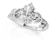 Pear Cut Diamond Solitaire Leaf-Inspired Ring Set in Platinum with Pavé Band and Prong Setting