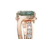 Emerald Cut Bypass Solitaire Engagement Ring Setting for a Fancy Green Lab-Grown Diamond | Pavé Strands | Rose Gold