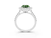 Fancy Green Round Cut Diamond Milgrain Floral Halo Engagement Ring Set in Silver with Pavé Band