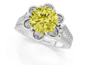 Round Petal Frame Floral Halo Engagement Ring Setting for a Fancy Yellow Lab-Grown Diamond | Pavé Split Shank | Platinum