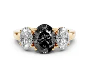 Oval Three Stone Engagement Ring Setting for a Black Center | Double Claw Head | Yellow Gold