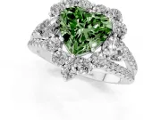 Heart-Shaped Scalloped Halo Engagement Ring Setting for a Fancy Green Lab-Grown Diamond | Pear Side Stones | Platinum