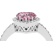 Fancy Pink Heart Cut Diamond Halo Ring Set in Platinum with Pavé-Setting Band and Open Prong Center