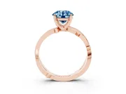 Fancy Blue Round Cut Diamond Pavé Twist Band Solitaire Ring Set in Rose gold with Prong Setting