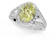 Oval Halo Pavé Engagement Ring Setting for a Fancy Yellow Lab-Grown Diamond | Narrow Split Shank | Sterling Silver