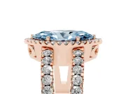 Fancy Blue Marquise Cut Diamond Halo Ring Set in Rose gold with Pavé Split Shank and Prong Setting
