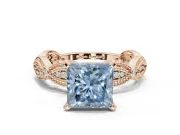Princess Cut Vintage Engagement Ring Setting for a Fancy Blue Lab-Grown Diamond | Graduated Stations | Rose Gold