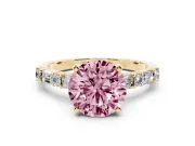 Round Baguette Side Stone Engagement Ring Setting for a Fancy Pink Lab-Grown Diamond | Yellow Gold